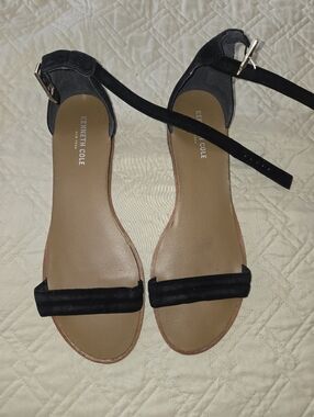 Kenneth Cole Black Ankle-Strap Flat Sandals